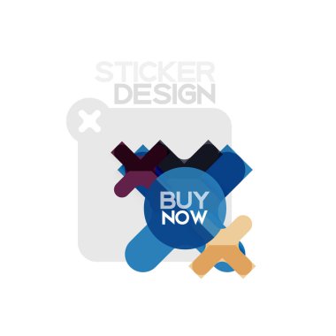 Düz tasarım çapraz şekil geometrik etiket simge, kağıt tarzı tasarım şimdi satın almak ile iş veya web sunum, app veya arayüzü düğmeleri için örnek metin