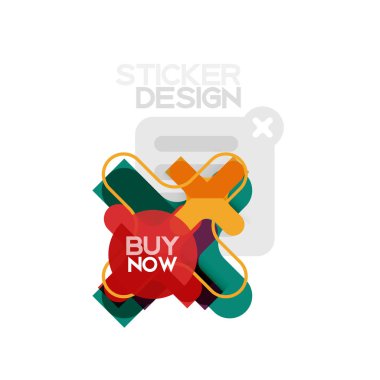 Düz tasarım çapraz şekil geometrik etiket simge, kağıt tarzı tasarım şimdi satın almak ile iş veya web sunum, app veya arayüzü düğmeleri için örnek metin