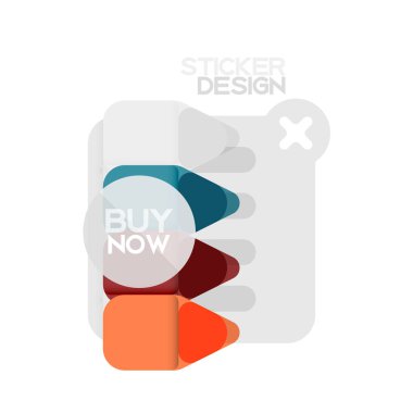 Düz tasarım üçgen ok şekli geometrik etiket simgesi, kağıt tarzı tasarım ile satın iş veya web sunumu, app veya arayüzü düğmeleri, internet web sitesi için örnek metin depolamak şimdi afiş