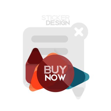 Düz tasarım üçgen ok şekli geometrik etiket simgesi, kağıt tarzı tasarım ile satın iş veya web sunumu, app veya arayüzü düğmeleri, internet web sitesi için örnek metin depolamak şimdi afiş