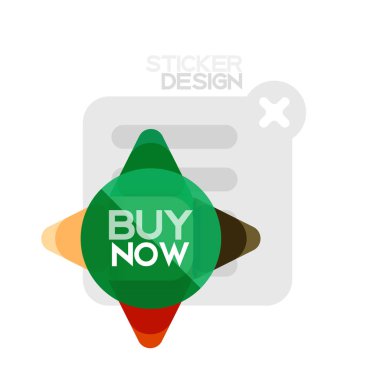 Düz tasarım üçgen ok şekli geometrik etiket simgesi, kağıt tarzı tasarım ile satın iş veya web sunumu, app veya arayüzü düğmeleri, internet web sitesi için örnek metin depolamak şimdi afiş