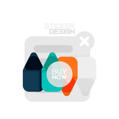 Düz tasarım üçgen ok şekli geometrik etiket simgesi, kağıt tarzı tasarım ile satın iş veya web sunumu, app veya arayüzü düğmeleri, internet web sitesi için örnek metin depolamak şimdi afiş