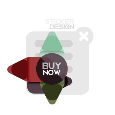 Düz tasarım üçgen ok şekli geometrik etiket simgesi, kağıt tarzı tasarım ile satın iş veya web sunumu, app veya arayüzü düğmeleri, internet web sitesi için örnek metin depolamak şimdi afiş