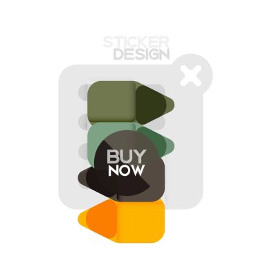 Düz tasarım üçgen ok şekli geometrik etiket simgesi, kağıt tarzı tasarım ile satın iş veya web sunumu, app veya arayüzü düğmeleri, internet web sitesi için örnek metin depolamak şimdi afiş