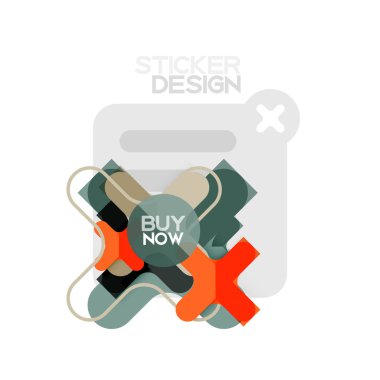 Düz tasarım çapraz şekil geometrik etiket simge, kağıt tarzı tasarım şimdi satın almak ile iş veya web sunum, app veya arayüzü düğmeleri için örnek metin