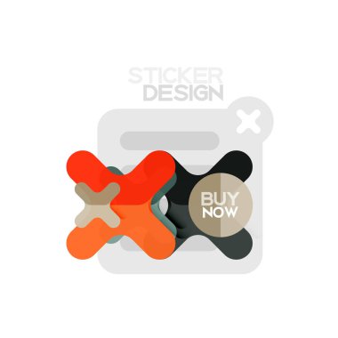 Düz tasarım çapraz şekil geometrik etiket simge, kağıt tarzı tasarım şimdi satın almak ile iş veya web sunum, app veya arayüzü düğmeleri için örnek metin