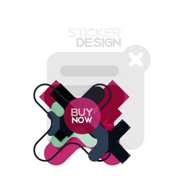 Düz tasarım çapraz şekil geometrik etiket simge, kağıt tarzı tasarım şimdi satın almak ile iş veya web sunum, app veya arayüzü düğmeleri için örnek metin