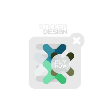 Düz tasarım çapraz şekil geometrik etiket simge, kağıt tarzı tasarım şimdi satın almak ile iş veya web sunum, app veya arayüzü düğmeleri için örnek metin
