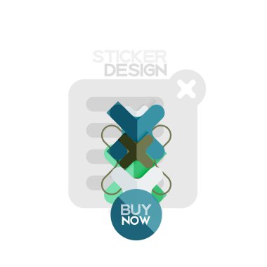 Düz tasarım çapraz şekil geometrik etiket simge, kağıt tarzı tasarım şimdi satın almak ile iş veya web sunum, app veya arayüzü düğmeleri için örnek metin