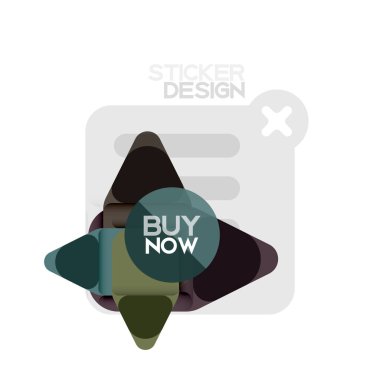 Düz tasarım üçgen ok şekli geometrik etiket simgesi, kağıt tarzı tasarım ile satın iş veya web sunumu, app veya arayüzü düğmeleri, internet web sitesi için örnek metin depolamak şimdi afiş