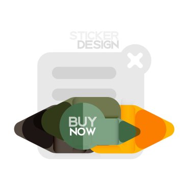 Düz tasarım üçgen ok şekli geometrik etiket simgesi, kağıt tarzı tasarım ile satın iş veya web sunumu, app veya arayüzü düğmeleri, internet web sitesi için örnek metin depolamak şimdi afiş