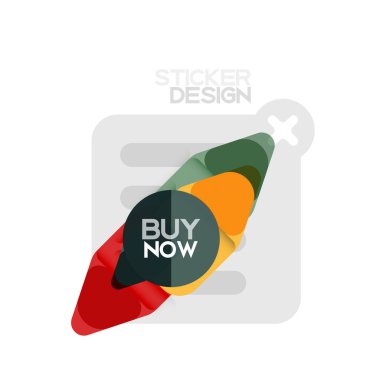 Düz tasarım üçgen ok şekli geometrik etiket simgesi, kağıt tarzı tasarım ile satın iş veya web sunumu, app veya arayüzü düğmeleri, internet web sitesi için örnek metin depolamak şimdi afiş