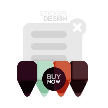 Düz tasarım üçgen ok şekli geometrik etiket simgesi, kağıt tarzı tasarım ile satın iş veya web sunumu, app veya arayüzü düğmeleri, internet web sitesi için örnek metin depolamak şimdi afiş