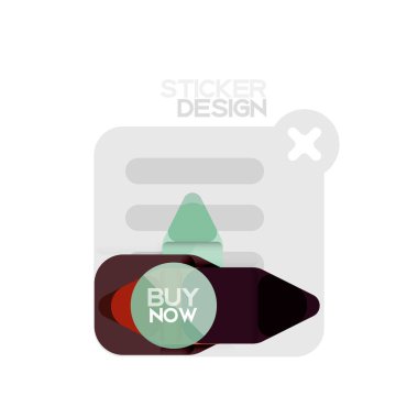 Düz tasarım üçgen ok şekli geometrik etiket simgesi, kağıt tarzı tasarım ile satın iş veya web sunumu, app veya arayüzü düğmeleri, internet web sitesi için örnek metin depolamak şimdi afiş