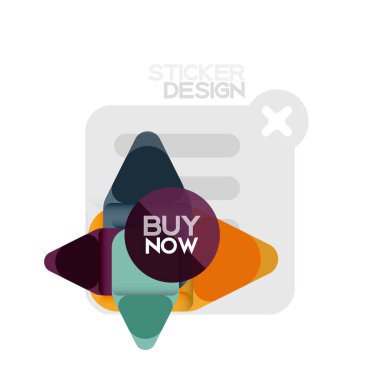 Düz tasarım üçgen ok şekli geometrik etiket simgesi, kağıt tarzı tasarım ile satın iş veya web sunumu, app veya arayüzü düğmeleri, internet web sitesi için örnek metin depolamak şimdi afiş