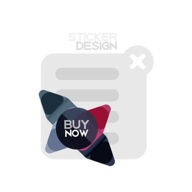 Düz tasarım üçgen ok şekli geometrik etiket simgesi, kağıt tarzı tasarım ile satın iş veya web sunumu, app veya arayüzü düğmeleri, internet web sitesi için örnek metin depolamak şimdi afiş