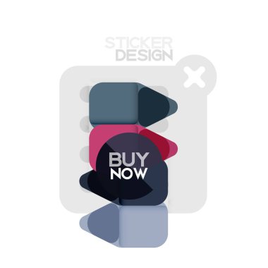 Düz tasarım üçgen ok şekli geometrik etiket simgesi, kağıt tarzı tasarım ile satın iş veya web sunumu, app veya arayüzü düğmeleri, internet web sitesi için örnek metin depolamak şimdi afiş