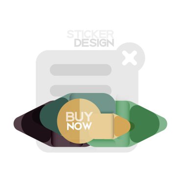 Düz tasarım üçgen ok şekli geometrik etiket simgesi, kağıt tarzı tasarım ile satın iş veya web sunumu, app veya arayüzü düğmeleri, internet web sitesi için örnek metin depolamak şimdi afiş