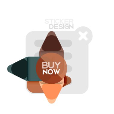 Düz tasarım üçgen ok şekli geometrik etiket simgesi, kağıt tarzı tasarım ile satın iş veya web sunumu, app veya arayüzü düğmeleri, internet web sitesi için örnek metin depolamak şimdi afiş