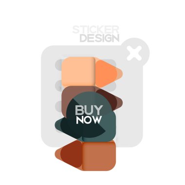 Düz tasarım üçgen ok şekli geometrik etiket simgesi, kağıt tarzı tasarım ile satın iş veya web sunumu, app veya arayüzü düğmeleri, internet web sitesi için örnek metin depolamak şimdi afiş