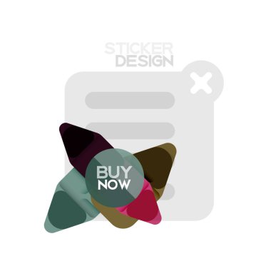 Düz tasarım üçgen ok şekli geometrik etiket simgesi, kağıt tarzı tasarım ile satın iş veya web sunumu, app veya arayüzü düğmeleri, internet web sitesi için örnek metin depolamak şimdi afiş