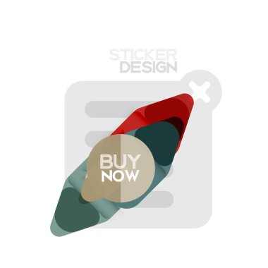 Düz tasarım üçgen ok şekli geometrik etiket simgesi, kağıt tarzı tasarım ile satın iş veya web sunumu, app veya arayüzü düğmeleri, internet web sitesi için örnek metin depolamak şimdi afiş