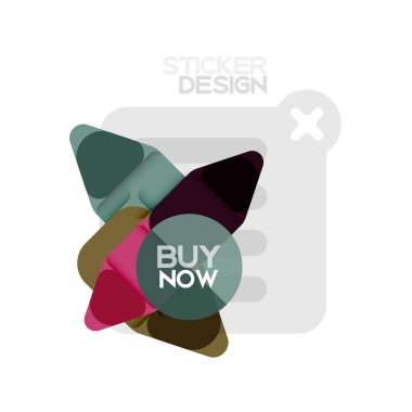 Düz tasarım üçgen ok şekli geometrik etiket simgesi, kağıt tarzı tasarım ile satın iş veya web sunumu, app veya arayüzü düğmeleri, internet web sitesi için örnek metin depolamak şimdi afiş