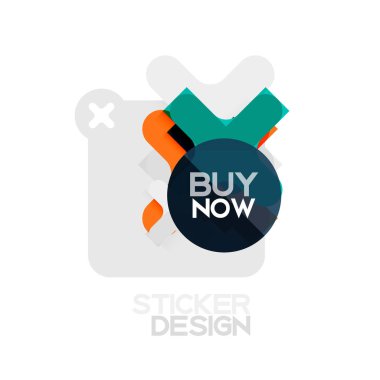 Düz tasarım çapraz şekil geometrik etiket simge, kağıt tarzı tasarım şimdi satın almak ile iş veya web sunum, app veya arayüzü düğmeleri için örnek metin
