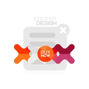 Düz tasarım çapraz şekil geometrik etiket simge, kağıt tarzı tasarım şimdi satın almak ile iş veya web sunum, app veya arayüzü düğmeleri için örnek metin
