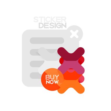 Düz tasarım çapraz şekil geometrik etiket simge, kağıt tarzı tasarım şimdi satın almak ile iş veya web sunum, app veya arayüzü düğmeleri için örnek metin
