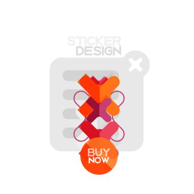 Düz tasarım çapraz şekil geometrik etiket simge, kağıt tarzı tasarım şimdi satın almak ile iş veya web sunum, app veya arayüzü düğmeleri için örnek metin