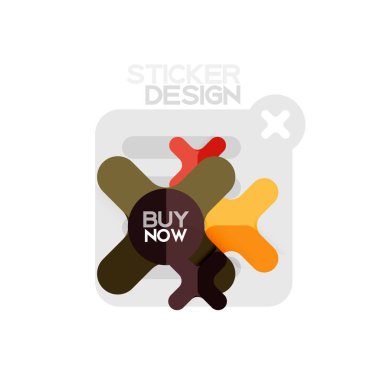 Düz tasarım çapraz şekil geometrik etiket simge, kağıt tarzı tasarım şimdi satın almak ile iş veya web sunum, app veya arayüzü düğmeleri için örnek metin