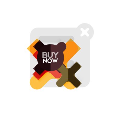 Düz tasarım çapraz şekil geometrik etiket simge, kağıt tarzı tasarım şimdi satın almak ile iş veya web sunum, app veya arayüzü düğmeleri için örnek metin
