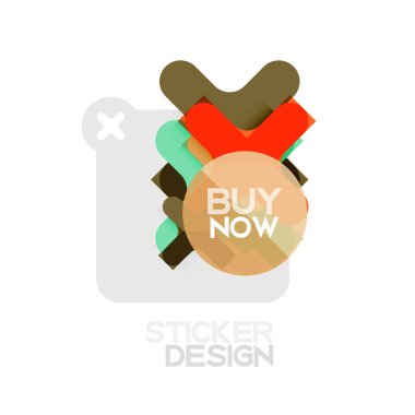 Düz tasarım çapraz şekil geometrik etiket simge, kağıt tarzı tasarım şimdi satın almak ile iş veya web sunum, app veya arayüzü düğmeleri için örnek metin
