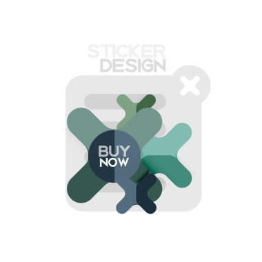 Düz tasarım çapraz şekil geometrik etiket simge, kağıt tarzı tasarım şimdi satın almak ile iş veya web sunum, app veya arayüzü düğmeleri için örnek metin