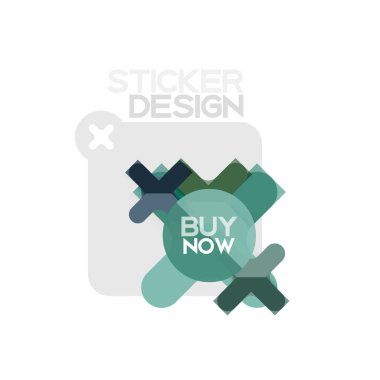 Düz tasarım çapraz şekil geometrik etiket simge, kağıt tarzı tasarım şimdi satın almak ile iş veya web sunum, app veya arayüzü düğmeleri için örnek metin