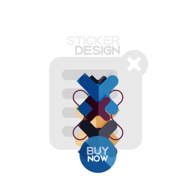 Düz tasarım çapraz şekil geometrik etiket simge, kağıt tarzı tasarım şimdi satın almak ile iş veya web sunum, app veya arayüzü düğmeleri için örnek metin
