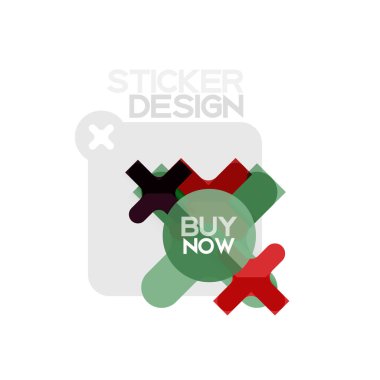 Düz tasarım çapraz şekil geometrik etiket simge, kağıt tarzı tasarım şimdi satın almak ile iş veya web sunum, app veya arayüzü düğmeleri için örnek metin