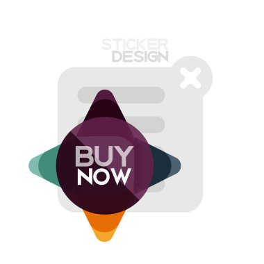 Düz tasarım üçgen ok şekli geometrik etiket simgesi, kağıt tarzı tasarım ile satın iş veya web sunumu, app veya arayüzü düğmeleri, internet web sitesi için örnek metin depolamak şimdi afiş