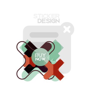 Düz tasarım çapraz şekil geometrik etiket simge, kağıt tarzı tasarım şimdi satın almak ile iş veya web sunum, app veya arayüzü düğmeleri için örnek metin