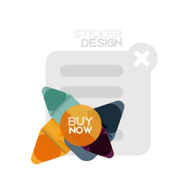 Düz tasarım üçgen ok şekli geometrik etiket simgesi, kağıt tarzı tasarım ile satın iş veya web sunumu, app veya arayüzü düğmeleri, internet web sitesi için örnek metin depolamak şimdi afiş