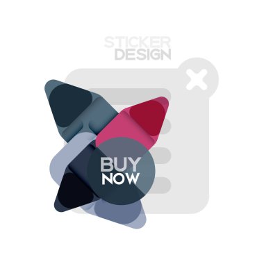 Düz tasarım üçgen ok şekli geometrik etiket simgesi, kağıt tarzı tasarım ile satın iş veya web sunumu, app veya arayüzü düğmeleri, internet web sitesi için örnek metin depolamak şimdi afiş