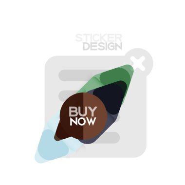 Düz tasarım üçgen ok şekli geometrik etiket simgesi, kağıt tarzı tasarım ile satın iş veya web sunumu, app veya arayüzü düğmeleri, internet web sitesi için örnek metin depolamak şimdi afiş