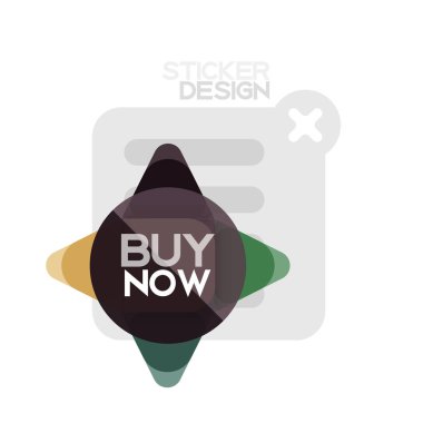 Düz tasarım üçgen ok şekli geometrik etiket simgesi, kağıt tarzı tasarım iş veya web sunumu, app veya arayüzü düğmeleri, internet web sitesi için satın almak şimdi örnek metin ile mağaza afiş ve
