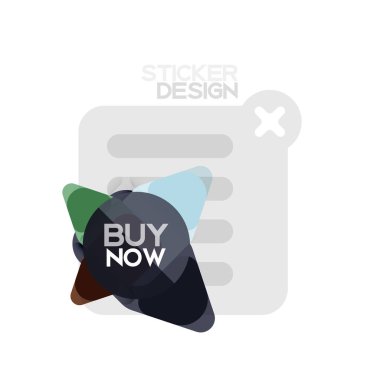 Düz tasarım üçgen ok şekli geometrik etiket simgesi, kağıt tarzı tasarım ile satın iş veya web sunumu, app veya arayüzü düğmeleri, internet web sitesi için örnek metin depolamak şimdi afiş