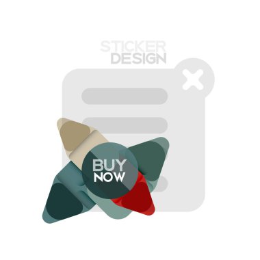 Düz tasarım üçgen ok şekli geometrik etiket simgesi, kağıt tarzı tasarım ile satın iş veya web sunumu, app veya arayüzü düğmeleri, internet web sitesi için örnek metin depolamak şimdi afiş