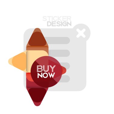 Düz tasarım üçgen ok şekli geometrik etiket simgesi, kağıt tarzı tasarım ile satın iş veya web sunumu, app veya arayüzü düğmeleri, internet web sitesi için örnek metin depolamak şimdi afiş