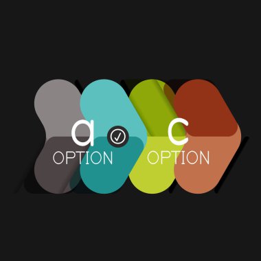 Düz tasarım geometrik infographics, ok şekli vektör etiket veya etiket, Fiyat etiketleri, promosyon rozet, simgesi tasarım, kağıt tarzı düzeni verileri grafik görselleştirme adım adım süreci için için teklif