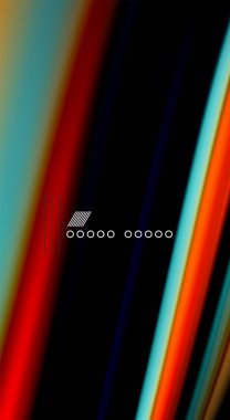 Sıvı gökkuşağı renkleri siyah arka plan üzerinde vektör dalga çizgiler ve kıvrımlar