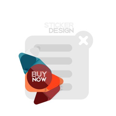Düz tasarım üçgen ok şekli geometrik etiket simgesi, kağıt tarzı tasarım ile satın iş veya web sunumu, app veya arayüzü düğmeleri, internet web sitesi için örnek metin depolamak şimdi afiş
